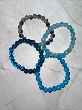 Blue Beaded Stretch Bracelet Set of 4